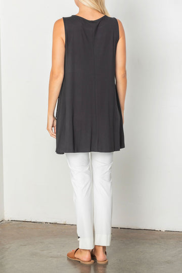 Black Lace Front Tunic Top